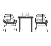 vidaXL 3 Piece Garden Dining Set Black Poly Rattan Glass, Black
