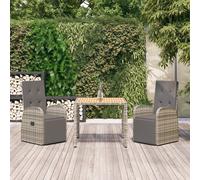 vidaXL Garden Dining Set 3 Piece Grey Poly Rattan and Solid Wood Acacia Chair