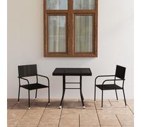 vidaXL Garden Dining Set 3 Piece Poly Rattan Black Table and Chairs Outdoor