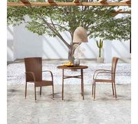 vidaXL Garden Dining Set 3 Piece Poly Rattan Brown Table and Chair Furniture