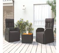 vidaXL 3 Piece Garden Lounge Set Black Poly Rattan&Solid Wood Acacia