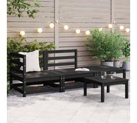vidaXL 3 Piece Garden Lounge Set Black Solid Wood Pine