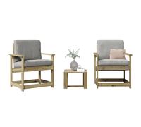 Garden lounge set solid pine brown Table 40x38x28.5cm Chair 62x56x77cm 3pc.