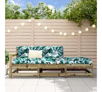 Garden lounge set 3pc Grey solid pinewood modular slatted 62x62x70.5cm