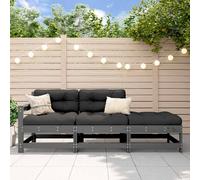 vidaXL Garden Lounge Set Outdoor Sofa Set 3 Piece with Cushions Grey Solid Wood