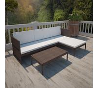 vidaXL Garden Lounge Set 3 Piece with Cushions Poly Rattan Brown Patio Sofa