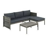 vidaXL 3 Piece Garden Lounge Set with Cushions Poly Rattan Grey, Grey