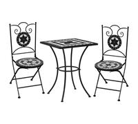 vidaXL 3 Piece Mosaic Bistro Set Ceramic Tile Black and White UK