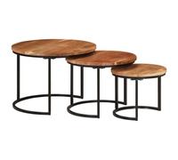 vidaXL 3-piece Nesting Acacia Wood Tables with Black Frame - Practical Multi-use Coffee Table Set with Natural Finish, Functional Side Tables for Living room, Bedroom or Office