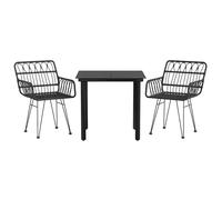vidaXL 3 Piece Patio Dining Set with PE Rattan Chairs and Tempered Glass Table - Black
