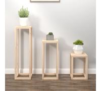 (Brown) vidaXL Plant Stand Set 3 Piece Garden Holder Flower Stand Solid Wood Pine