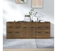 vidaXL Sideboards 3 Piece Brown Oak Engineered Wood Cupboard Storage Cabinet