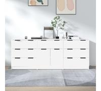 vidaXL Sideboards 3 Piece White Engineered Wood Storage Cabinet Home Organiser