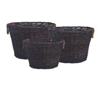 vidaXL 3 Piece Stackable Firewood Basket Set Dark Brown Willow