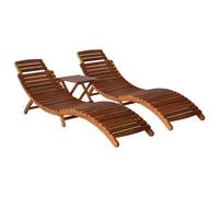vidaXL 3 Piece Solid Acacia Wood Sunlounger with Tea Table Outdoor Lounge Set