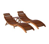 vidaXL 3 Piece Sunlounger with Tea Table Solid Acacia Wood, Brown