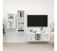 vidaXL TV Cabinet Set 3 Piece White Engineered Wood Hanging TV Unit Cabinet