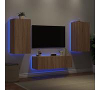 vidaXL 3 Piece TV Wall Cabinets with LED Lights Sonoma Oak