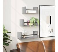 vidaXL 3 Piece Wall Shelf Set with Bars Grey Sonoma Engineered wood