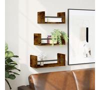 vidaXL 3 Piece Wall Shelf Set with Bars Smoked Oak Engineered wood