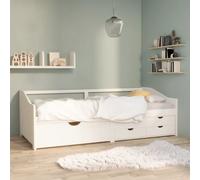 vidaXL Solid Pinewood 3-Seater Day Bed with Drawers White Occasional Sofa Bed