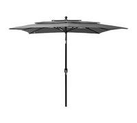 vidaXL 3-Tier Garden Parasol in Anthracite - UV Protective Polyester and Powder-coated Aluminium Outdoor Umbrella for Patio, Terrace and Garden | 2.5x2.5 m Size