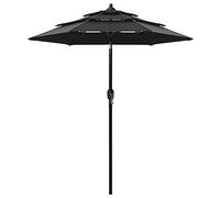 vidaXL 3-Tier Garden Parasol with Aluminium Pole - 2 meters, UV-Protective & Anti-Fade Polyester Outdoor Umbrella, Adjustable, Foldable & Portable, Round Patio Sunshade - Black