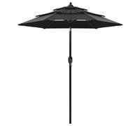 vidaXL 3-Tier Parasol with Aluminium Pole Black Outdoor Patio Sunshade Cover