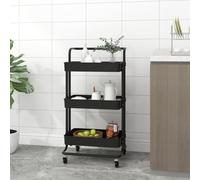 vidaXL 3-Tier Kitchen Trolley Black Iron and ABS Bathroom Serving Cart Trolley