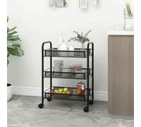 vidaXL 3-Tier Kitchen Trolley Black Iron Organiser Home Bathroom Serving Cart