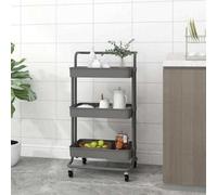 vidaXL 3-Tier Kitchen Trolley Grey Iron and ABS Bathroom Serving Cart Trolley