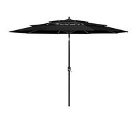 vidaXL 3-Tier Parasol with Aluminium Pole Black 3 m UK NEW