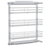 vidaXL 3-Tier Pull-out Kitchen Electroplated Wire Basket with Sliding Runners Kitchen Cupboard Larder Storage Basket with shelves Silver