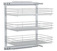 vidaXL 3-Tier Pull-Out Kitchen Wire Basket, Silver Electroplated Durable Organizer Rack, Easy Install with Sliding Runners, 47x35x56cm