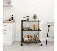 vidaXL 3-Tier Storage Shelf Shelving Unit Storage Unit with Wheels Black 150 kg