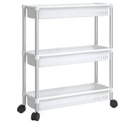 3-Tier Storage Trolley Silver and White Aluminium Rolling Cart vidaXL