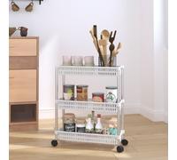 vidaXL 3-Tier Storage Trolley Silver and White Aluminium Storage Rolling Cart