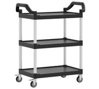 vidaXL 3-Tier Trolley, Serving Cart on Wheels, Utility Cart for Kitchen Bedroom Bathroom Office, Rolling Storage Trolley, Black Aluminium