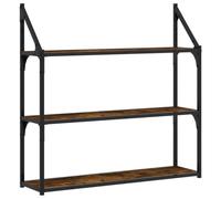 vidaXL 3-Tier Wall Shelf, Floating Shelf for Living Room Bathroom, Wall Rack for Displaying, Wall Cabinet, Modern Style, Smoked Oak Engineered Wood