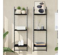 vidaXL 3-Tier Wall Shelves with Bars 2 pcs Black 30x25x100 cm