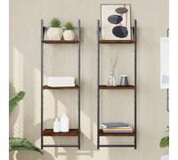vidaXL 3-Tier Wall Shelves with Bars 2 pcs Brown Oak 30x25x100 cm