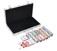 vidaXL 300-Piece Poker Chip Set with Case - Casino Style, Includes Dice, Cards, Dealer Button - Portable and Lightweight Aluminium case - Multicoloured