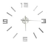 vidaXL 3D Wall Clock Modern Design Analog Clock Living Room Bedroom Surface Sticker Large Number Home Office Decoration Silver 100 cm XXL