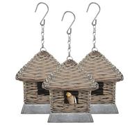 vidaXL 3x Bird Houses Wicker Real Rattan Garden Nesting Box Aviary Hut Shelter
