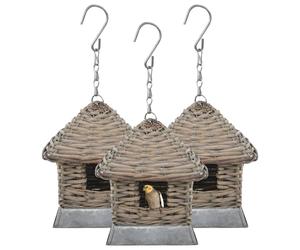 vidaXL 3x Bird Houses Wicker Real Rattan Garden Nesting Box Aviary Hut Shelter