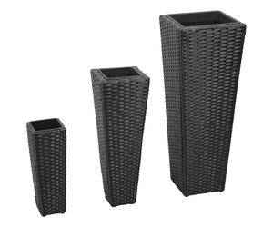 vidaXL 3x Garden Raised Beds Poly Rattan Black Lawn Planters Plant Flower Pots
