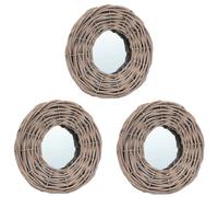 vidaXL 3x Mirrors 15cm Wicker Rattan Frame Wall Sticker Room Decoration Glass