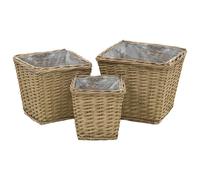 vidaXL 3x Raised Bed Wicker with PE Lining Real Rattan Plant Flower Basket Bin v