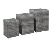 vidaXL 3x Side Table with Glass Top Grey Poly Rattan Accent Sofa End Stand