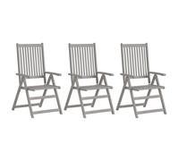 vidaXL 3x Solid Wood Acacia Garden Reclining Chairs Grey Outdoor Patio Seating